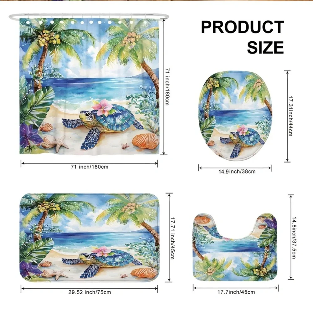 Tropical Beach Turtle Shower Curtain Complete Bathroom 4-pc Set